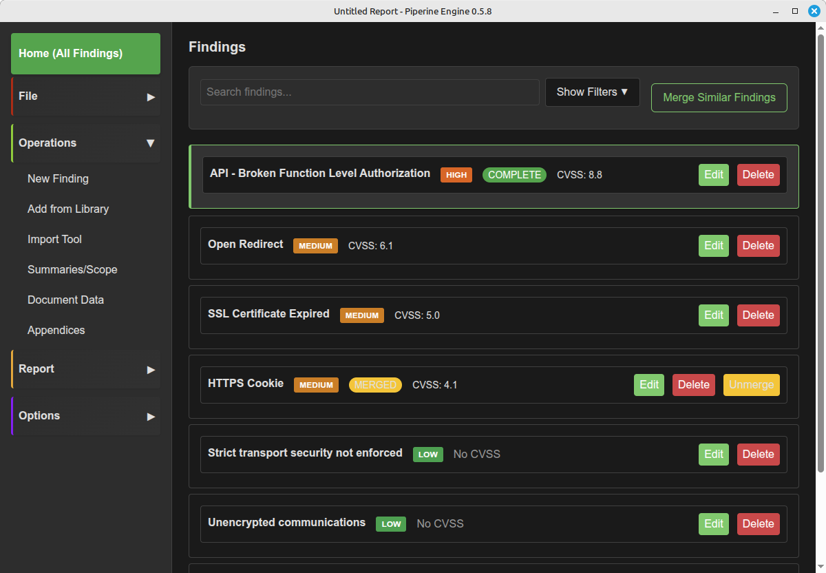 All Findings Main Page
